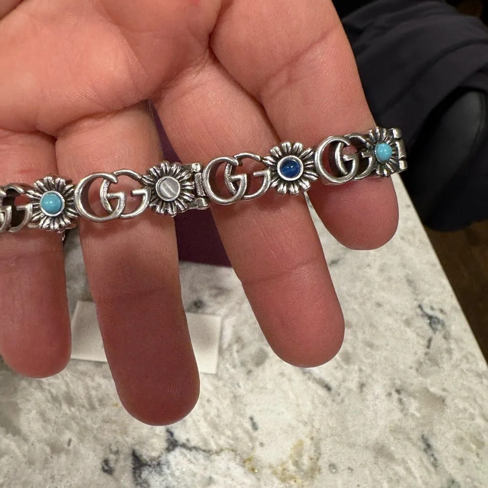 Authentic Gucci Double G Flower motif Stoned Bracelet Women with Box - Picture 2 of 7